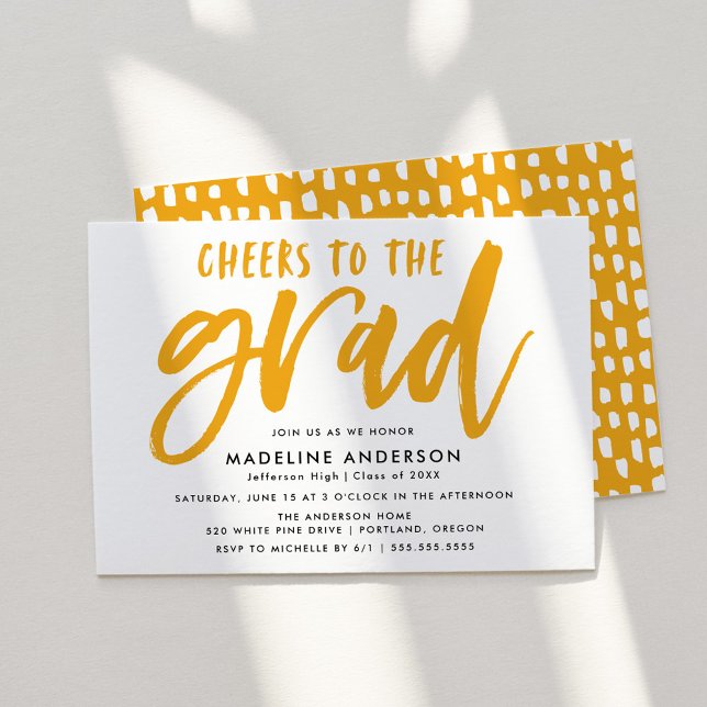Cheers to the Grad Yellow Brush Script Graduation Invitation (Creator Uploaded)