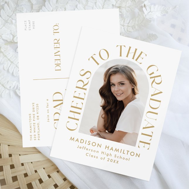 Cheers to the Graduate Arch Photo Graduation Party Invitation Postcard (Creator Uploaded)