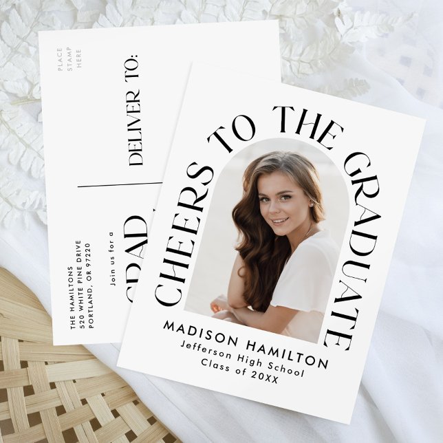 Cheers to the Graduate Arch Photo Graduation Party Invitation Postcard (Creator Uploaded)