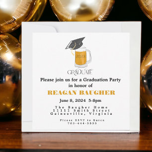 Cheers to the Graduate Beer Pint & Grad Cap Gradua Invitation