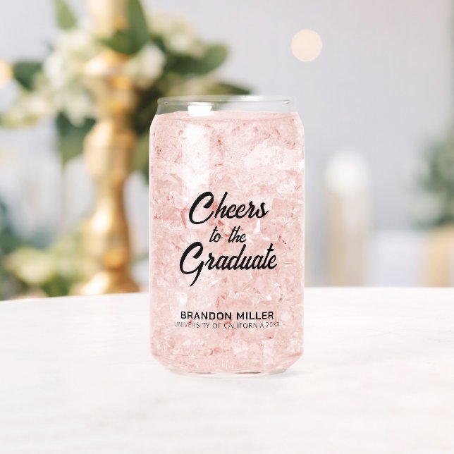 Cheers to the Graduate Black Script Typography Can Glass (Insitu (Wedding))