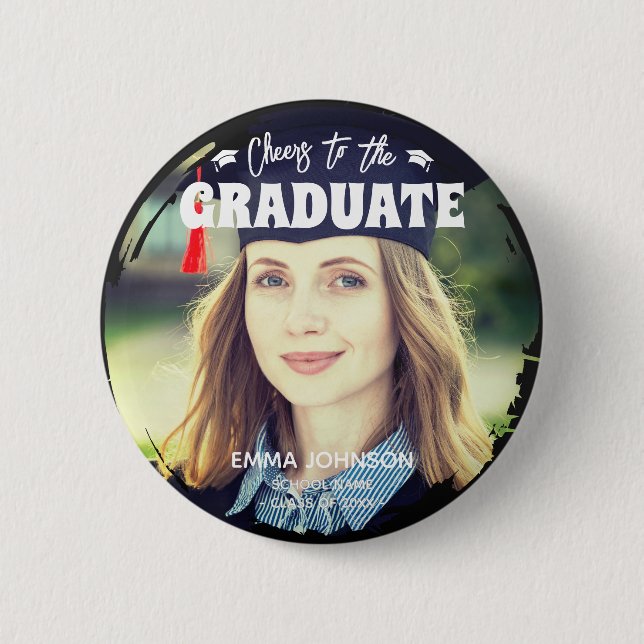 Cheers to the Graduate Custom Photo Name Family 6 Cm Round Badge (Front)