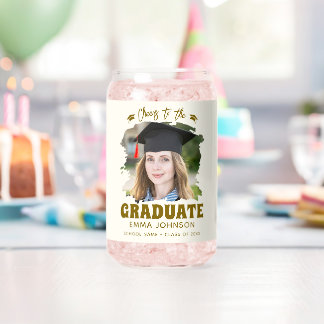 Cheers to the Graduate Custom Photo Name Family Can Glass