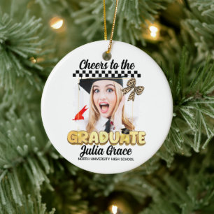Cheers to the Graduate White Custom Photo Ceramic Ornament