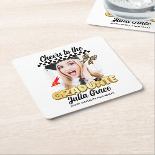 Cheers to the Graduate White Custom Photo Square Paper Coaster