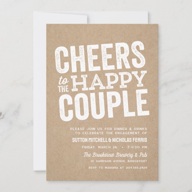 Cheers to the happy couple engagement prewedding invitation (Front)