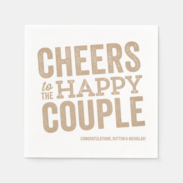 Cheers to the happy couple neutral wedding napkin (Front)