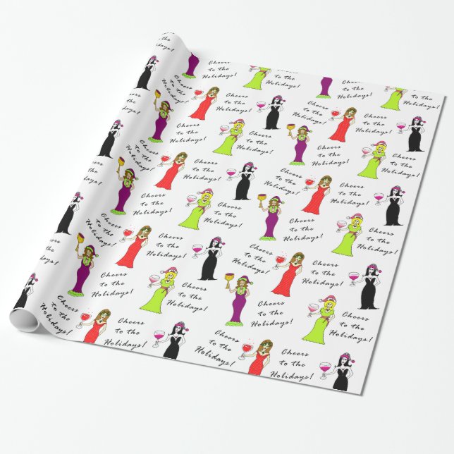 Cheers To The Holidays! Wine Women Wrapping Paper (Unrolled)