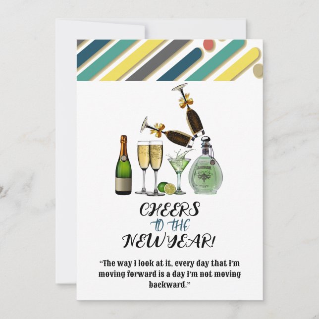Cheers to the New Year Abstract Art Cocktail Card (Front)