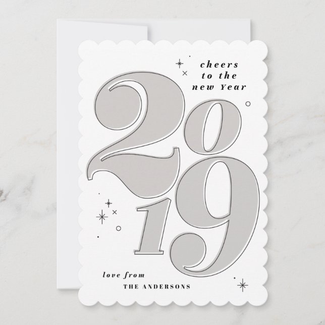 Cheers to the new year bold 2019 multi photo holiday card (Front)