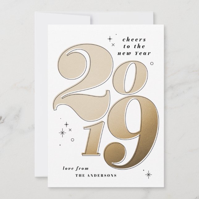 Cheers to the new year bold gold 2019 holiday card (Front)