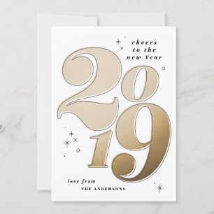 Cheers to the new year bold gold 2019 holiday card