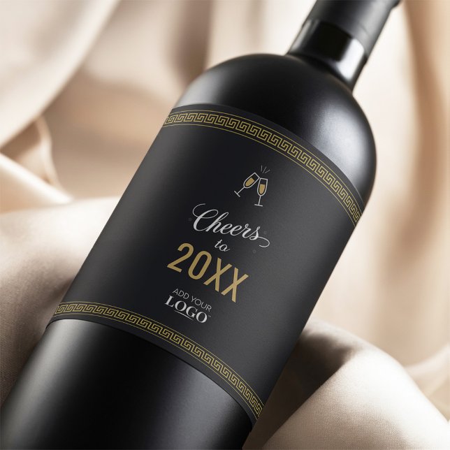 Cheers to the New Year Business Logo Black & Gold Wine Label (Creator Uploaded)