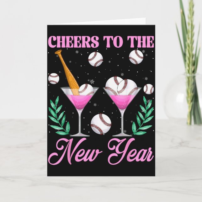 Cheers To The New Year Champagne Gl &amp; Baseball Card (Front)