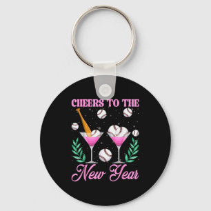Cheers To The New Year Champagne Gl &amp; Baseball Key Ring