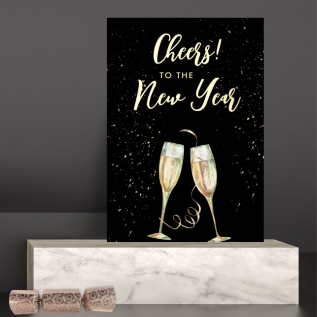 Cheers to the New Year Champagne Glasses Foil Holiday Card (Creator Uploaded)