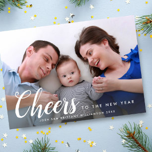 Cheers to the New Year Custom Happy Family Photo Holiday Card