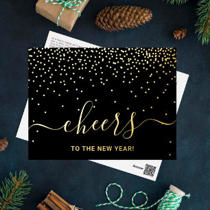 Cheers To The New Year! Elegant Confetti Real Foil Holiday Postcard
