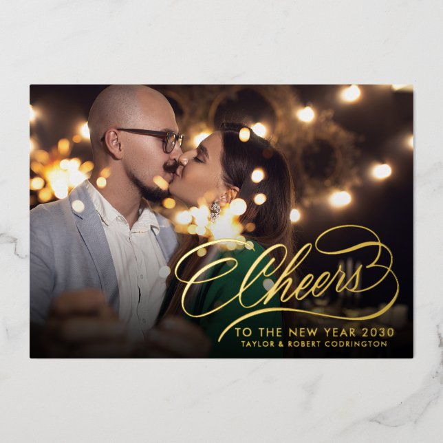 Cheers to the New Year | Elegant Photo  Foil Holiday Card (Front)