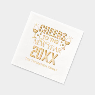 “Cheers to the New Year” Family / Company Name Foil Napkins