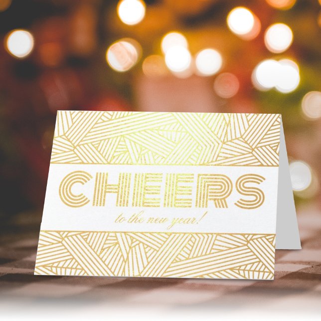 Cheers To The New Year! Geometric Typography Photo Foil Card (Creator Uploaded)