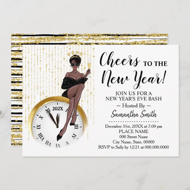 Cheers to the New Year Glitter Girls Night out Invitation (Front/Back)