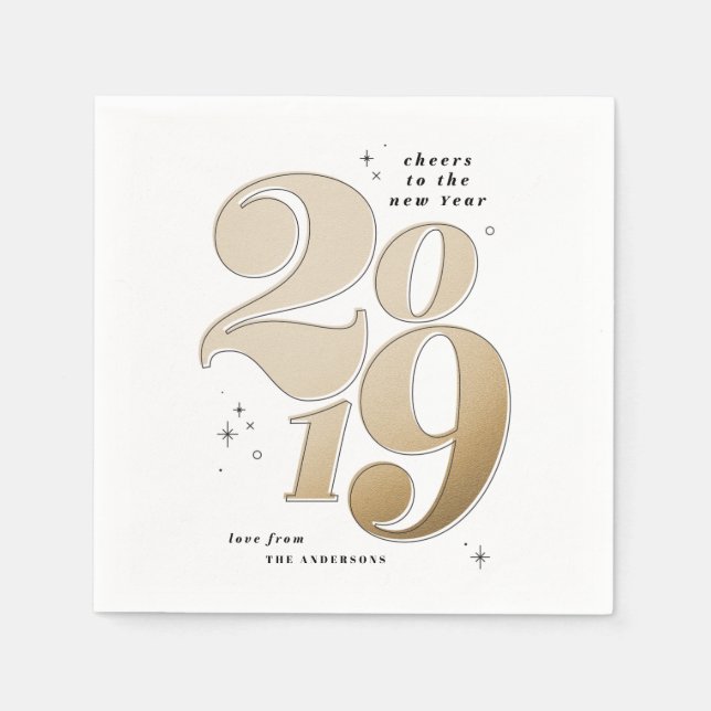Cheers to the new year gold 2019 holiday napkin (Front)