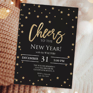 Cheers to the New Year Gold Stars Confetti Party Invitation