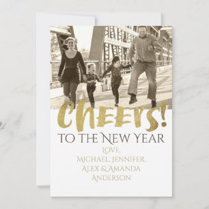 Cheers to the New Year Gold & White Photo Holiday Card