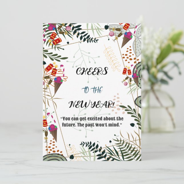 Cheers to the New Year Greenery Botanical Card  (Standing Front)