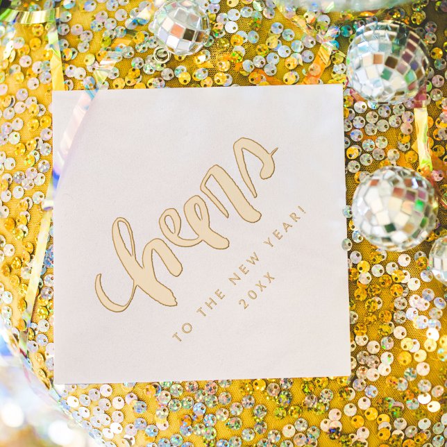 Cheers to the New Year Hand-Lettered Gold Foil Napkins (Cheers to the New Year Hand-Lettered Gold Foil Napkins)