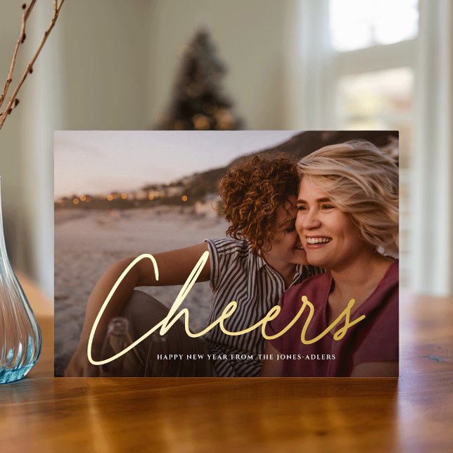 Cheers to the New Year Horizontal Photo Foil Holiday Card (Creator Uploaded)