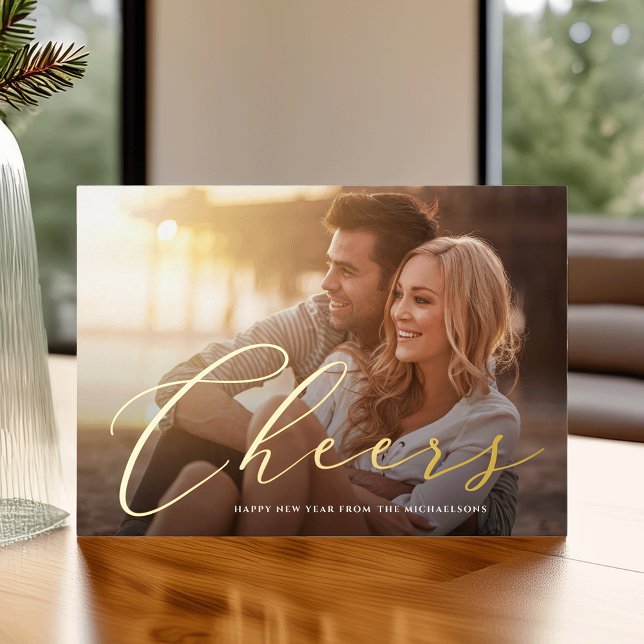 Cheers to the New Year Horizontal Photo Foil Holiday Card (Creator Uploaded)