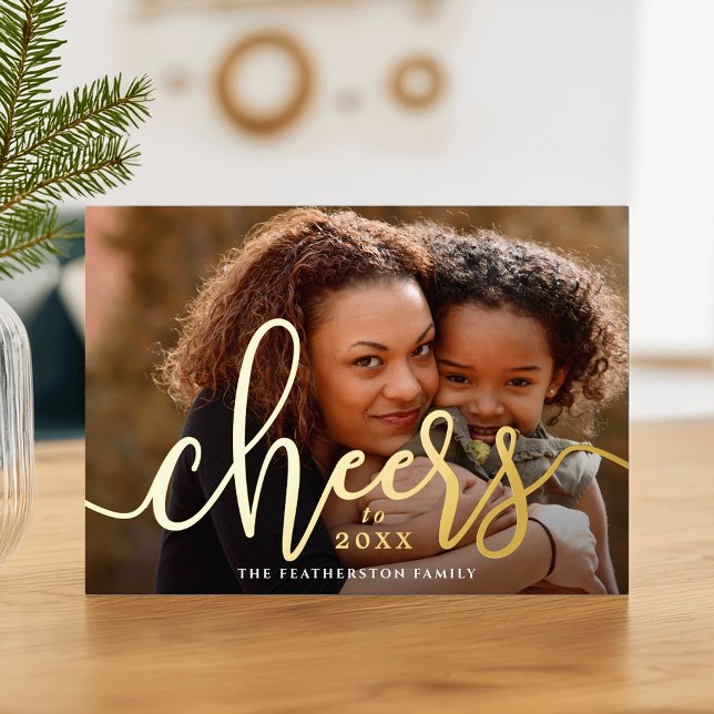Cheers to the New Year Horizontal Photo Foil Holiday Card (Creator Uploaded)