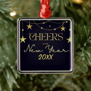 Cheers to the New Year message stars Metal Ornament