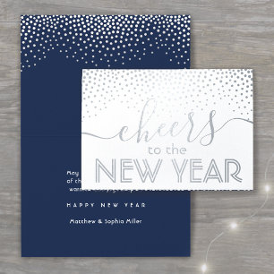 Cheers to the New Year Navy Blue Stylish Confetti Foil Card