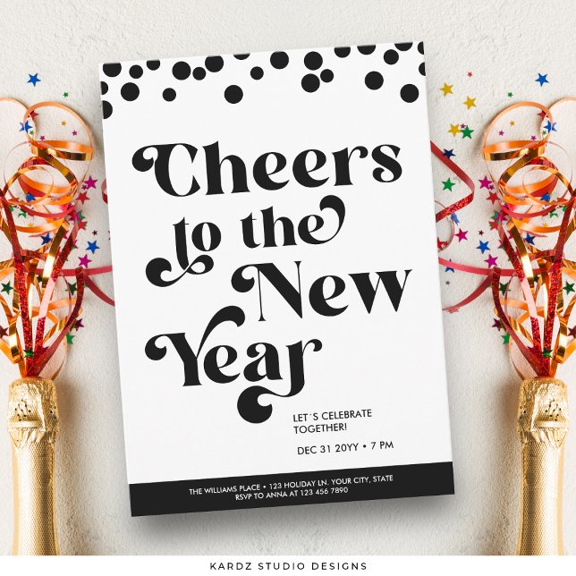 Cheers to the New Year Party Invitation (Invite shown in 5 x 7 inches, choose size, paper and corner style.)