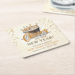 Cheers to the New Year Party  Square Paper Coaster