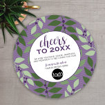 Cheers to the New Year - Purple and Green Holiday Card<br><div class="desc">Cheers to the New Year - This unusual design can be used for a holiday business greeting card. The background is a botanical pattern with Christmas leaves and berries. Colours used - Purple, orchid, and shades of sage green-- Add your logo and business name to this modern and eye-catching Christmas...</div>