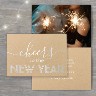 Cheers to the New Year Simple Photo Modern Script Foil Card