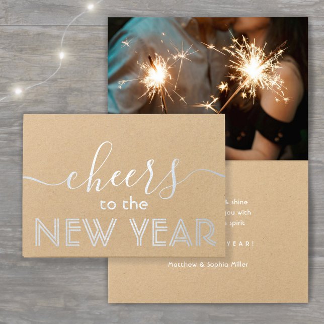 Cheers to the New Year Simple Photo Modern Script Foil Card (Creator Uploaded)