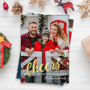 Cheers to the New Year Sparkle Light 2 Photo Blue Holiday Card