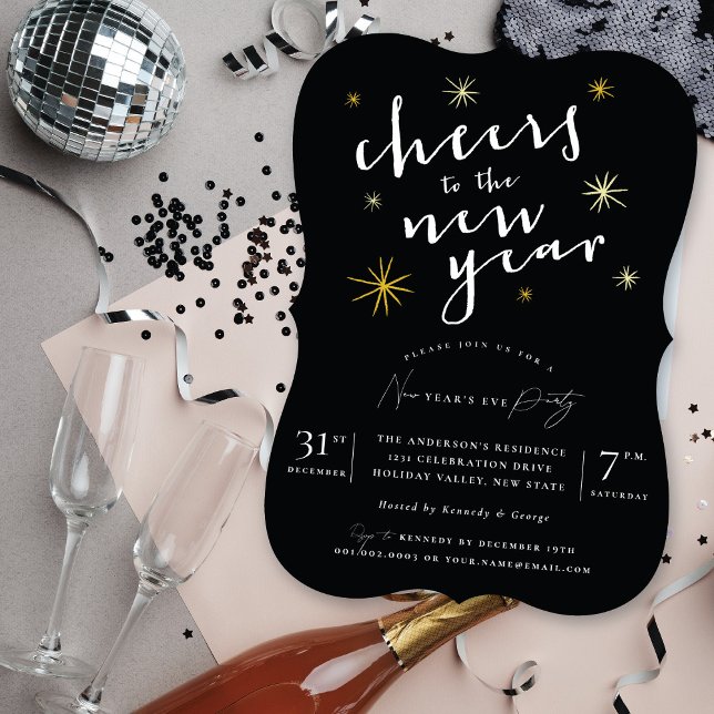 Cheers To The New Year Starburst Stylish Party Invitation (Creator Uploaded)