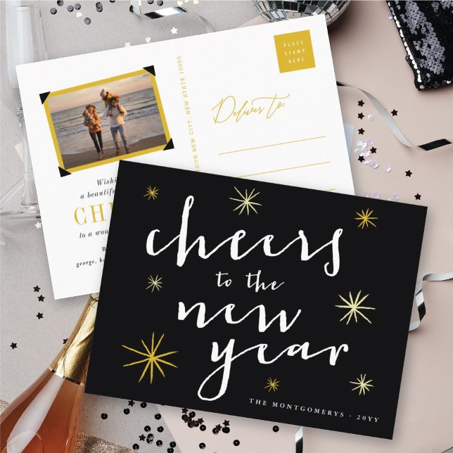 Cheers To The New Year Starbursts Fireworks Modern Holiday Postcard (Cheers To The New Year Starbursts Fireworks Modern Holiday Postcard @ fat_fa_tin)