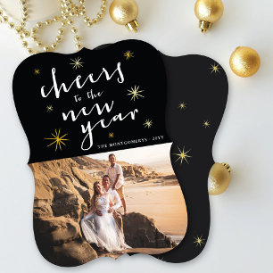 Cheers To The New Year Starbursts Fireworks Photo Holiday Card