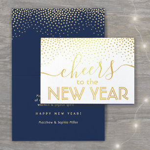 Cheers to the New Year Stylish Confetti Navy Gold Foil Card