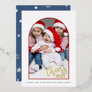Cheers To The New Year Vertical Photo Foil Holiday Card
