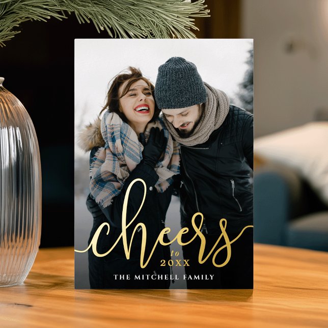Cheers to the New Year Vertical Photo Foil Holiday Card (Creator Uploaded)