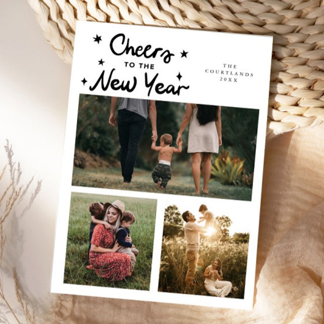 Cheers To The New Year White Multi Photo Holiday Card (Creator Uploaded)