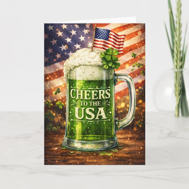 Cheers to the USA Green Beer St Patrick's Day Art Card (Front)